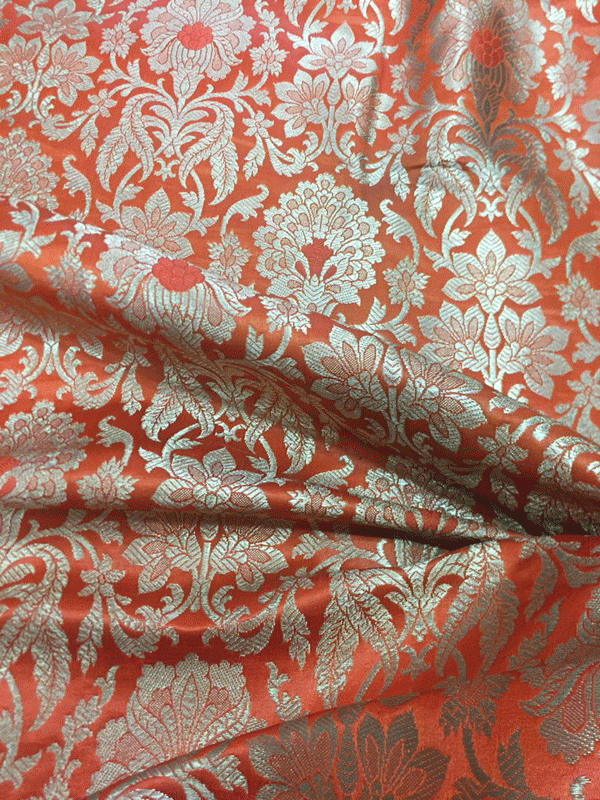 Orange Banarsi Silk Brocade